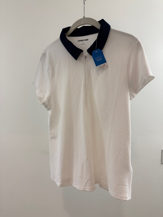 Lands' End Other - Lands' End White Short Sleeve Zip Polo with Navy Collar